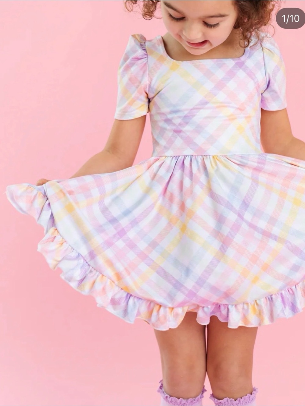 Girlhood by Little Stocking Co Girls Pastel Plaid Ruffle Dress - size 8